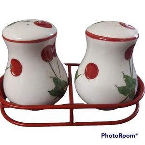 Hand painted cherry salt and pepper shakers